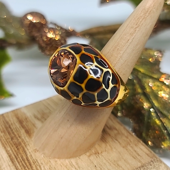 KJL Kenneth Jay Lane Vintage Enamel & Swarovski Crystal Leopard Cocktail ring 💍 - Picture 4 of 13